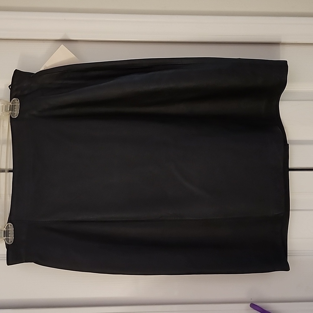 Vintage Evan Davies Black Leather Pencil Skirt in Size 14 Brand New with Tag